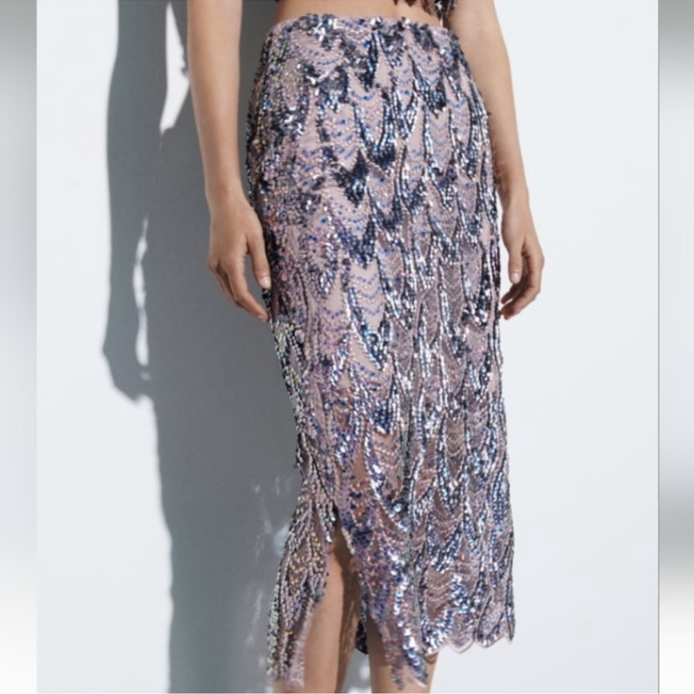Zara Festival Sequin Multi Color Skirt